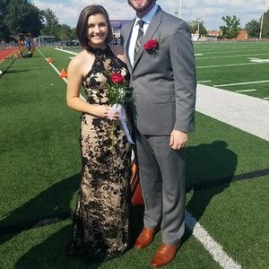 Black and nude lace long prom/homecoming dress.